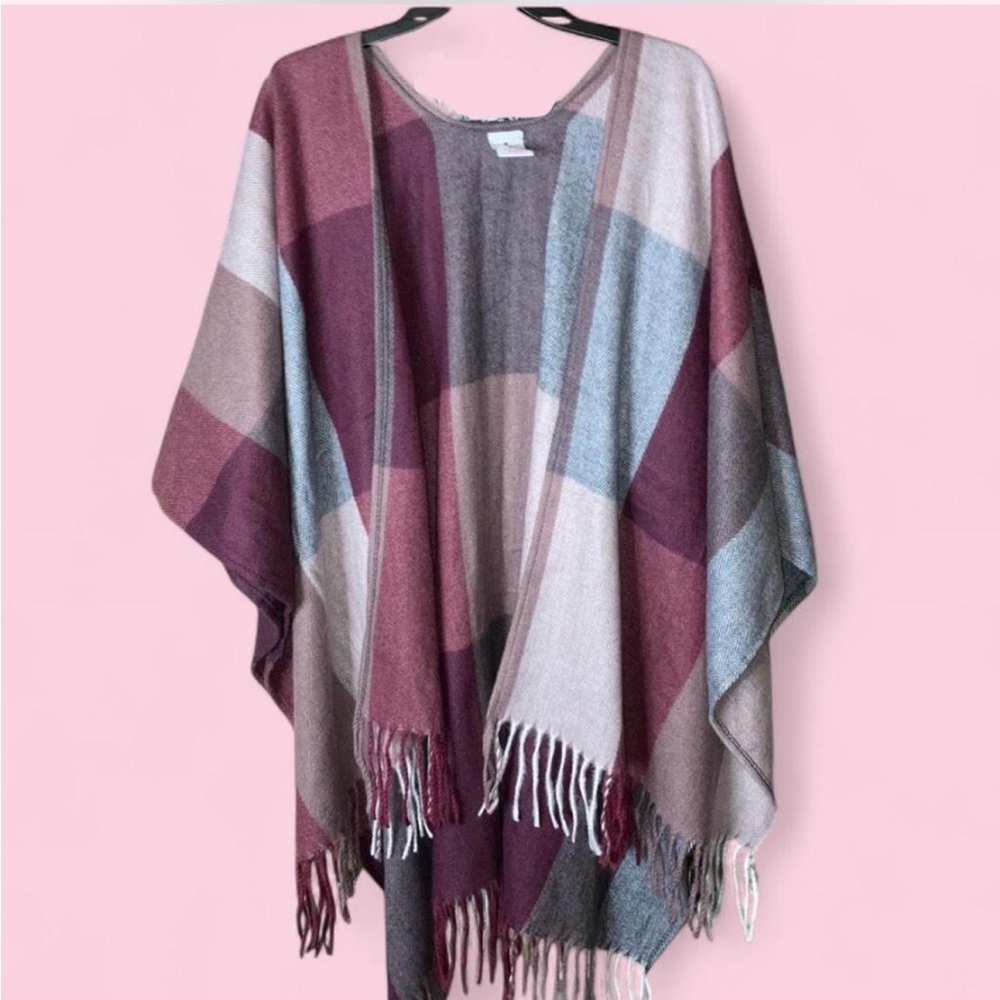 Woolrich fold over fringed Blanket shawl OS